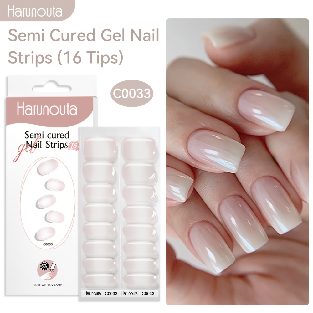 Harunouta 16strips Semi Cured Gel Nail Strips Jelly Nail Stickers Gradient /led Nail Wraps Waterproof Long Lasting Nail Art Manicure For Grils Women Home Nails C0031/c0033