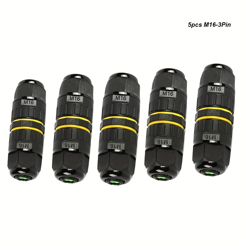 Image of 5pcs Dealikee Box Outdoor 2 Way 2/3pin Ip68 Electrical Cable Connector, M16 Wire Range Suitable For Repair And Extend