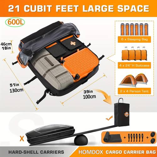 100 waterproof 21 16 cubic feet rooftop cargo carrier 1000d oxford and pvc car roof rack with reflective strips cargo carrier bag for all cars with without rack anti slip mat door hooks 2 reinforced straps storage bag