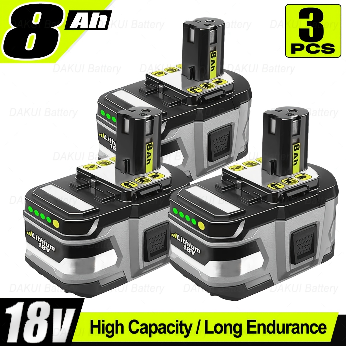 Image of 3pack 8.0ah 18v Replacement Battery For Ryobi One+ Plus 18v Battery High Capacity 18v Lithium-ion Battery P104 P105 P106 P108 P107 P109 For Cordless Power Tools