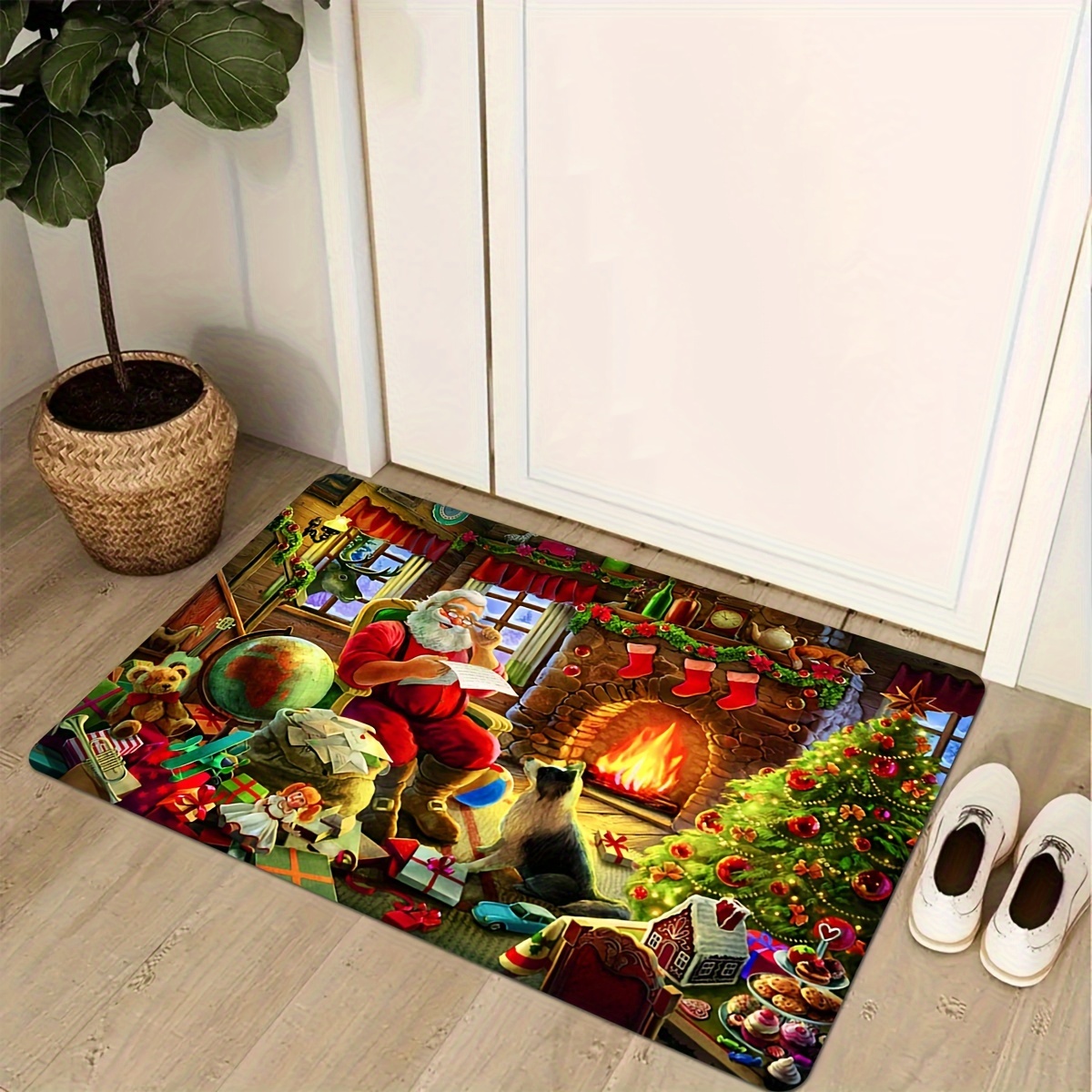 

Santa Christmas Doormat - 0.47" Sponge Mat For Kitchen, Bedroom, And Hallway - Decor For All , Christmas Decor