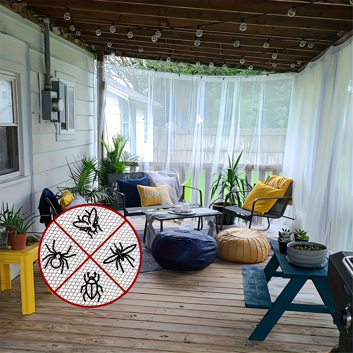 E-shop 1 Stück Klassischer Outdoor-Vorhang - Gestricktes Polyester Anti-Moskitonetz für Pavillon, Terrasse, Garten, Pavillon, - Stangentaschen-Design,