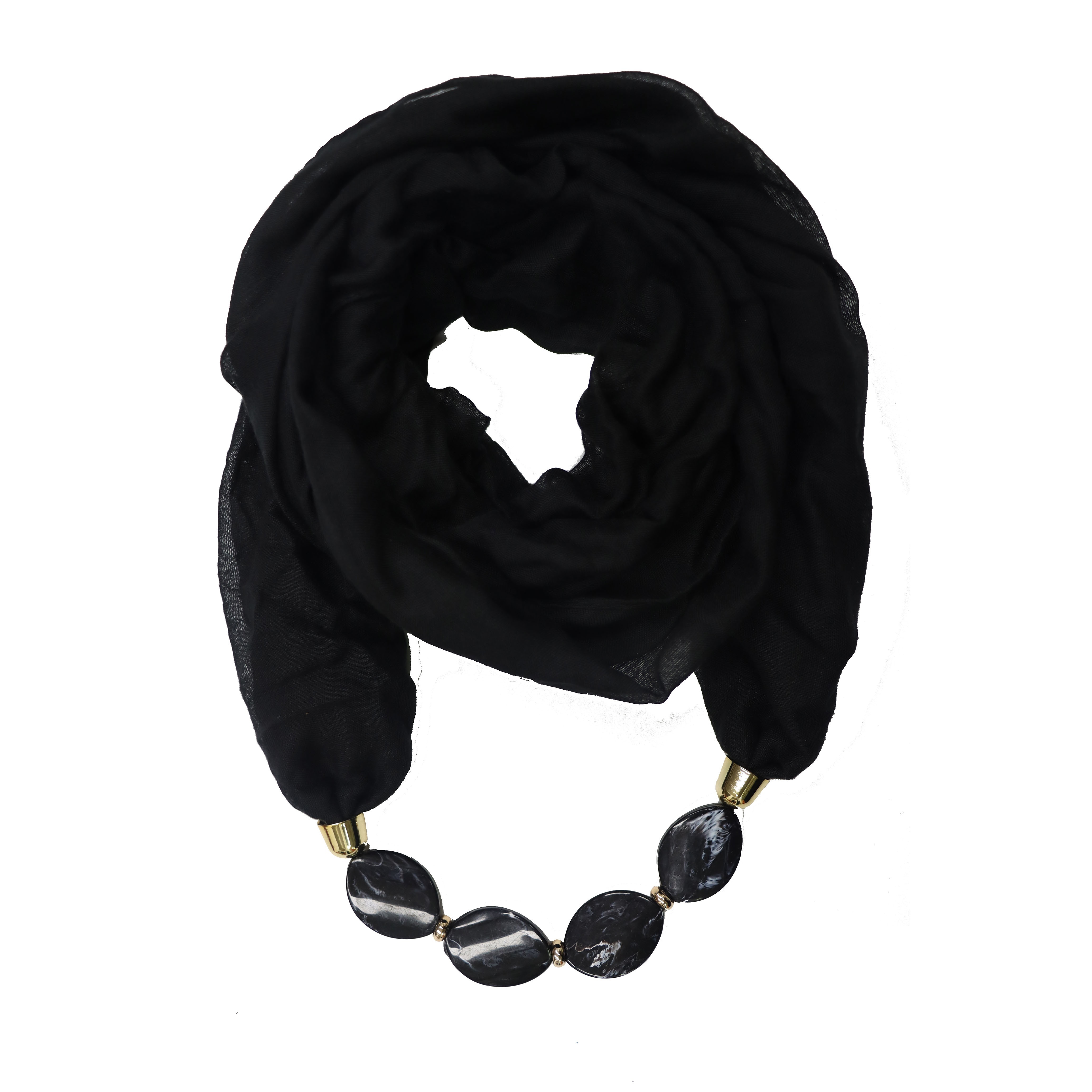 

Women's Bohemian Style Polyester Scarf With Resin Pendant, Soft And Breathable Neck Wrap For Casual Outing