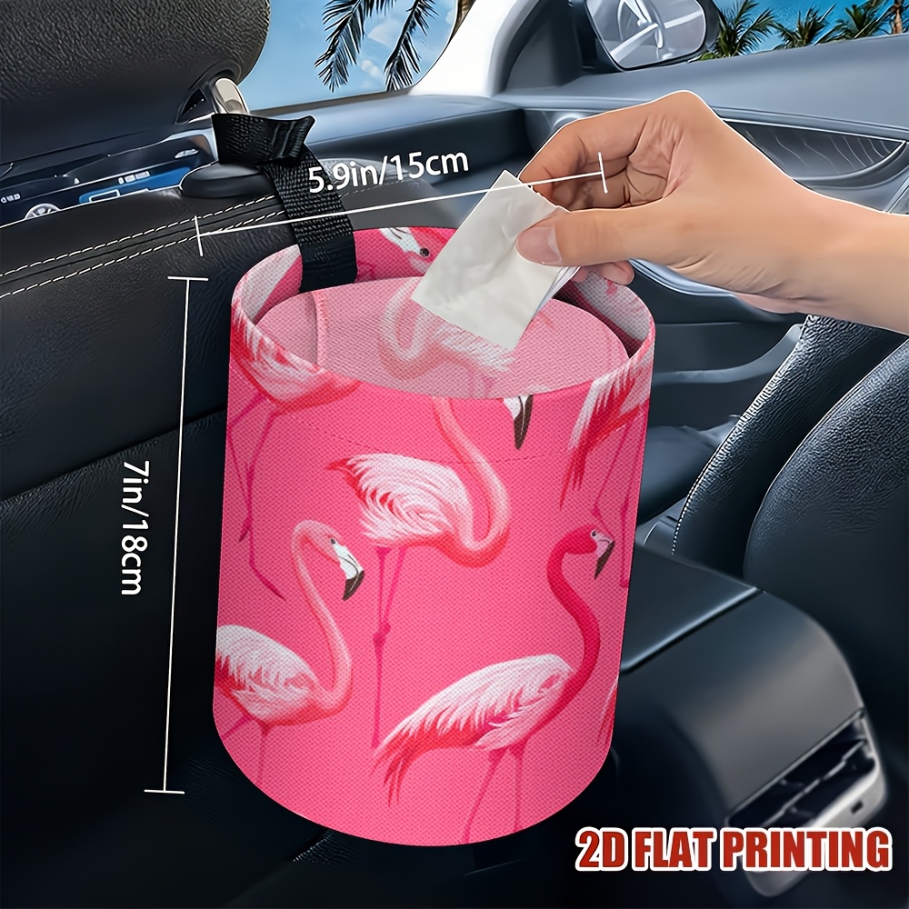TEMU 1pc Car Trash Can With Flamingo Pattern - Compact Vehicle Garbage Bin, & Messes Contained, Cute Interior Accessory For Women & Teens, Flamingo