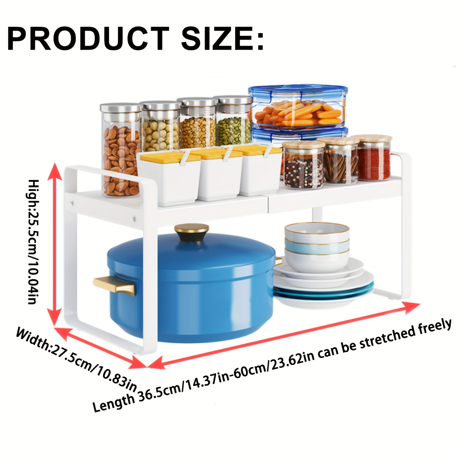 Expandable Shelf Insert, Metal Kitchen Cabinet Organizer, Kitchen Cabinet Insert For The Kitchen, Bathroom, Table Top, And Sideboard, Standing Shelf