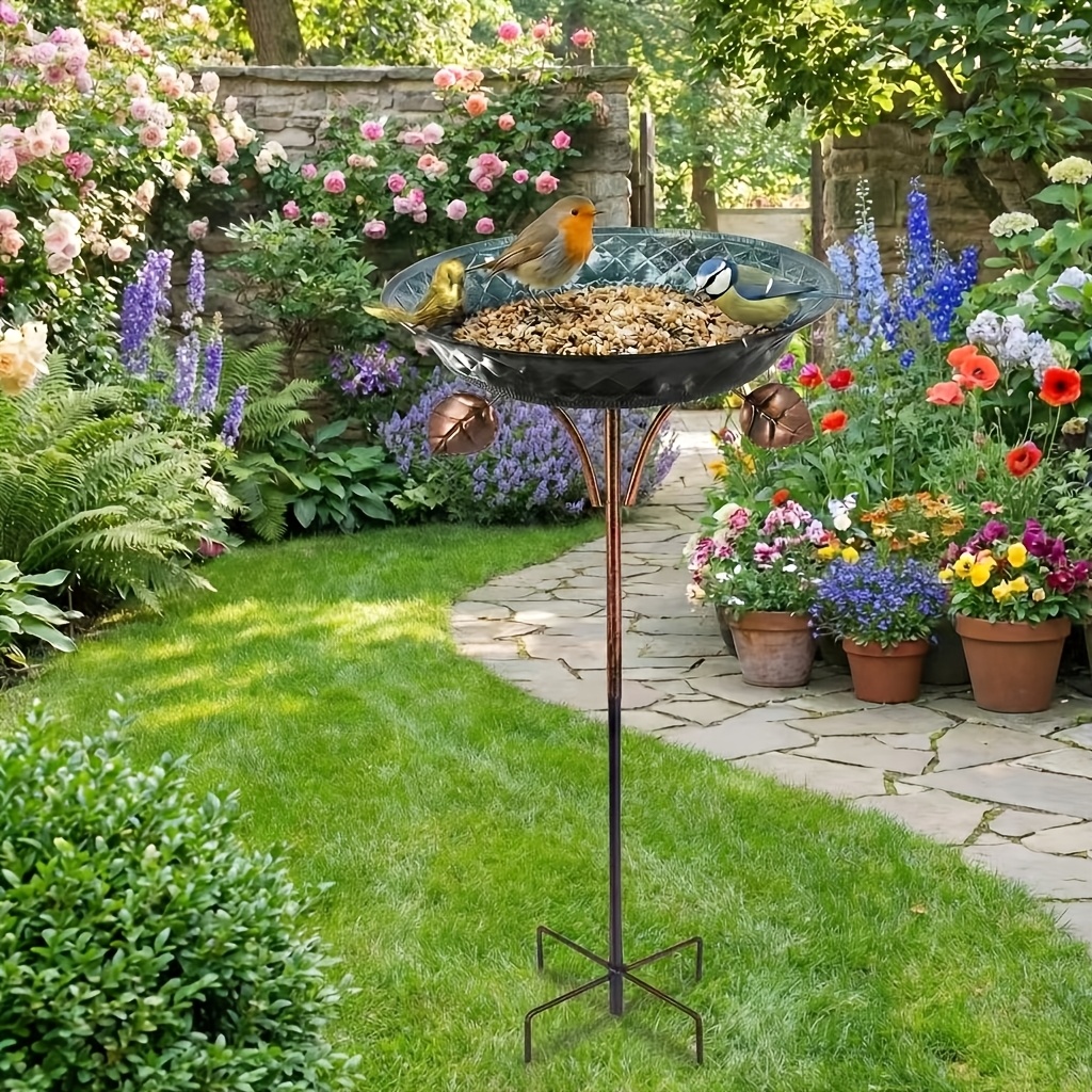 Image of Outdoor Bird Bath, Freestanding Birdbath Bowl Outside, Feeder Bowl With Stable Stake, Detachable Garden Decor Birdfeeder For Garden Yard Lawn