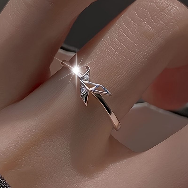 Women's Unique Origami Crane Ring with Synthetic Zirconia