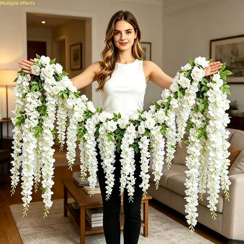 21pcs white rose vine with white orchid flowers durable and easy to hang suitable for settings such as homes gardens photo photo booths and carnivals garden decoration elegant garden decor realistic artificial