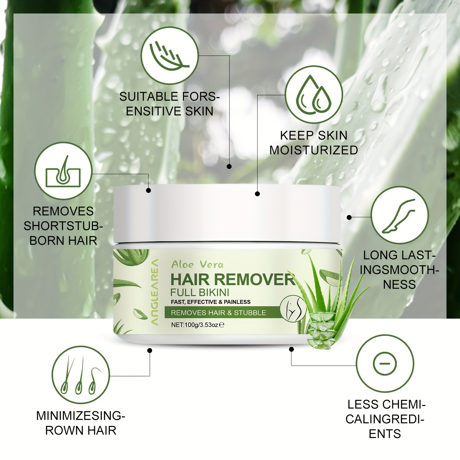 100g Aloe Vera Hair Removal Cream, Suitable For Body, Underarms, Legs