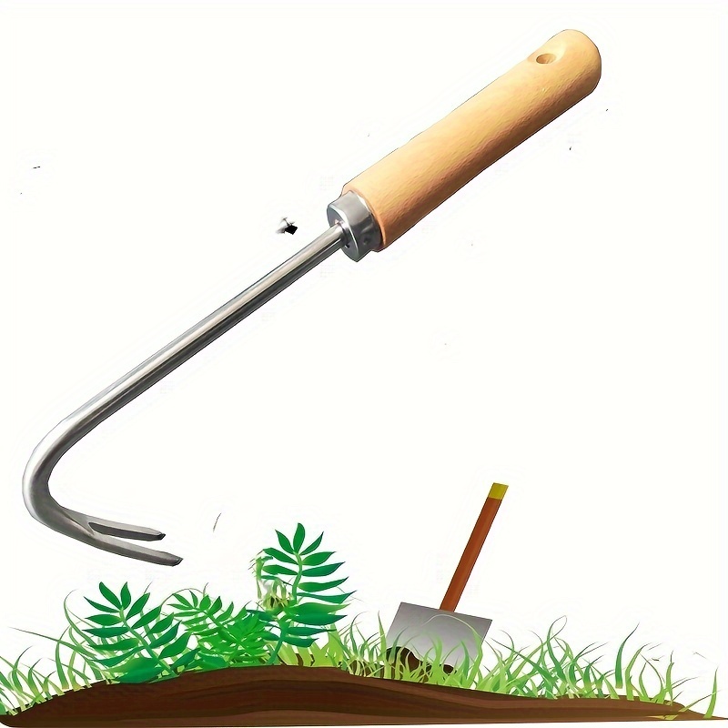 

1pc, Garden Weeding Tool With V-shaped Metal Blade And Solid Wood Handle Double Prong Weeder For Efficient Gardening, 10.43in Length, Removal For Lawns Flowerbeds