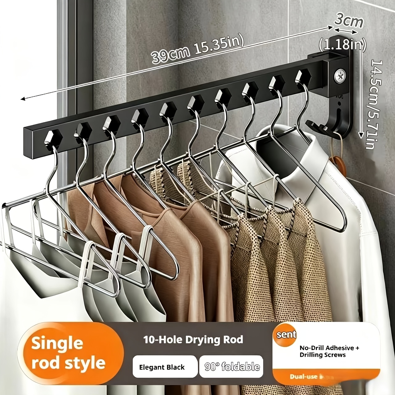 TEMU No-drill Balcony Folding Clothes Drying Rack, Wall-mounted For Bathrooms, School Dormitories, And Window Walls For Hanging Clothes, Drying Racks