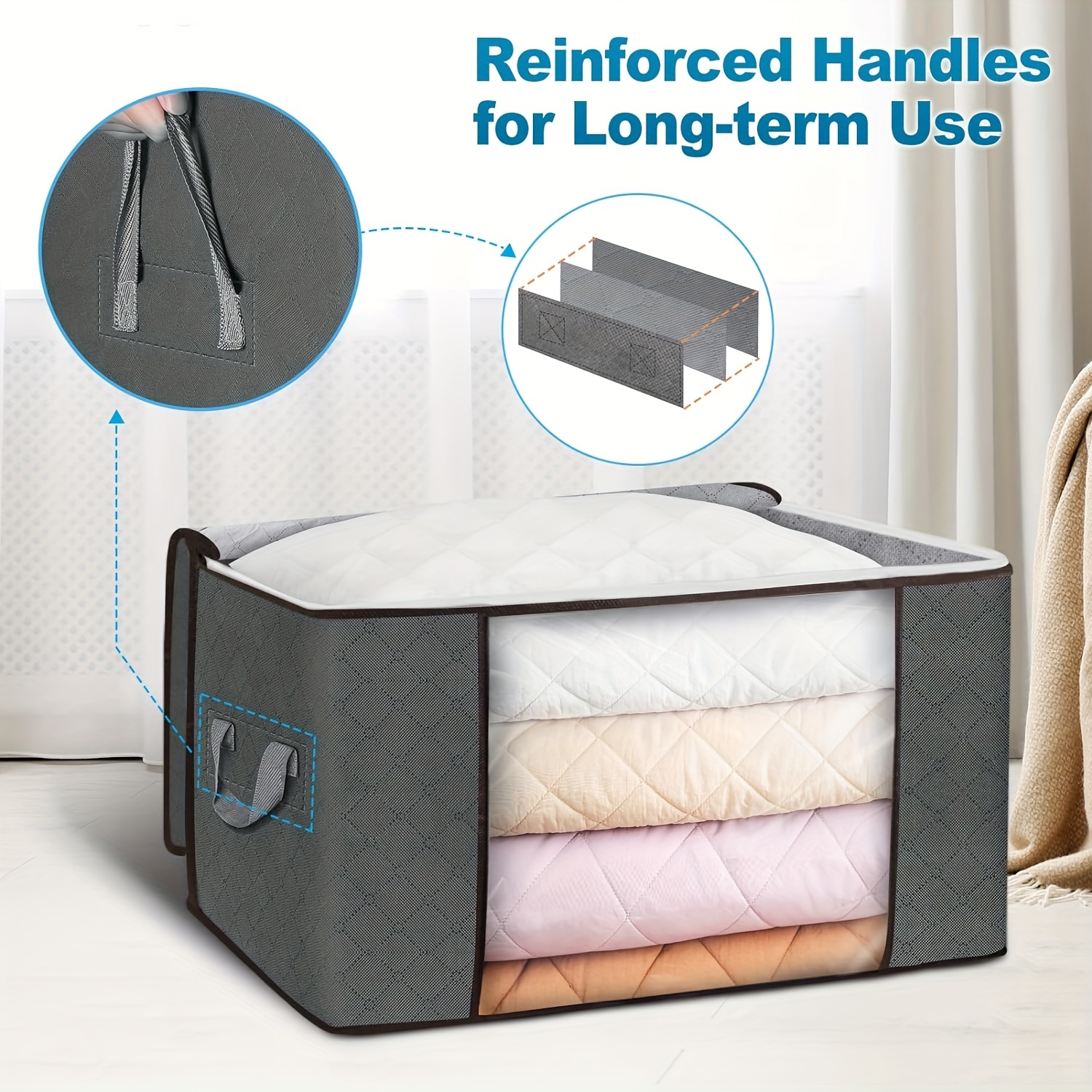 5pcs 23.78gal Large Storage Bags, Clothes Storage Bins Foldable Closet Organizers Storage Containers With Reinforced Handle For Clothing, Blanket, Comforters, Bed Sheets, Pillows And (Gray)