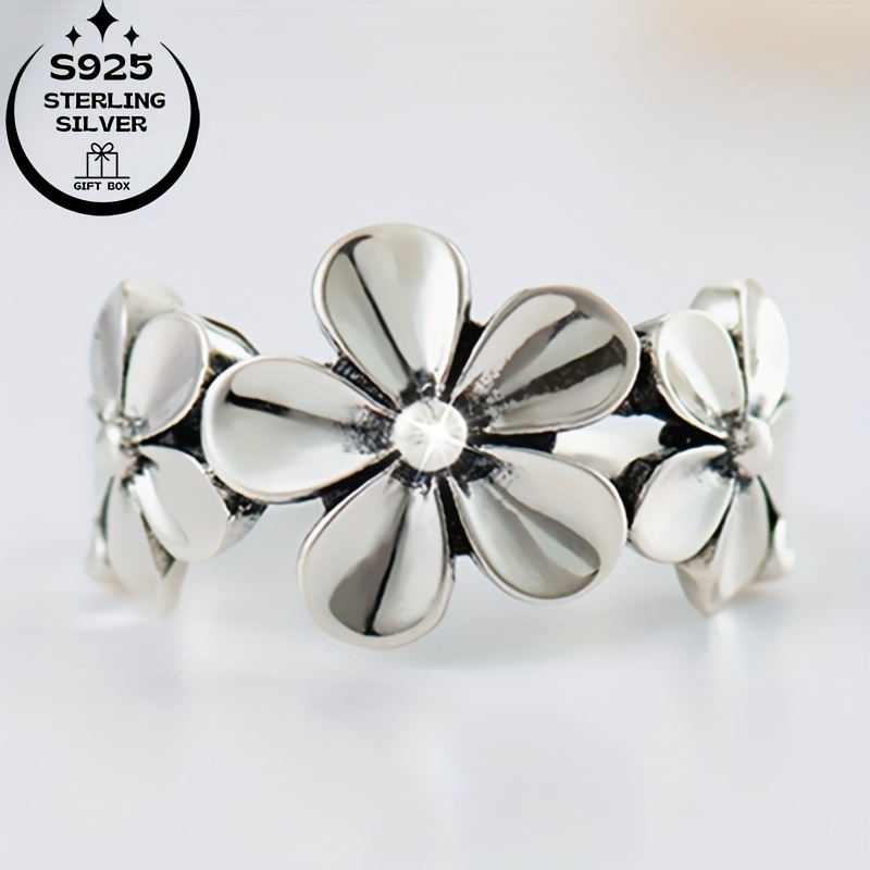 925 Sterling Silvery Creative Flower Adjustable Ring for Women