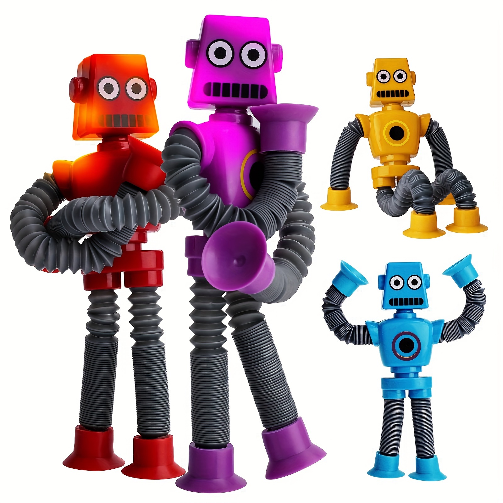 

4pcs Pop Tube Sensory Toys, Robot Tube Sensory Toys Pack, Suction Cup Robot Toys, Travel Toys