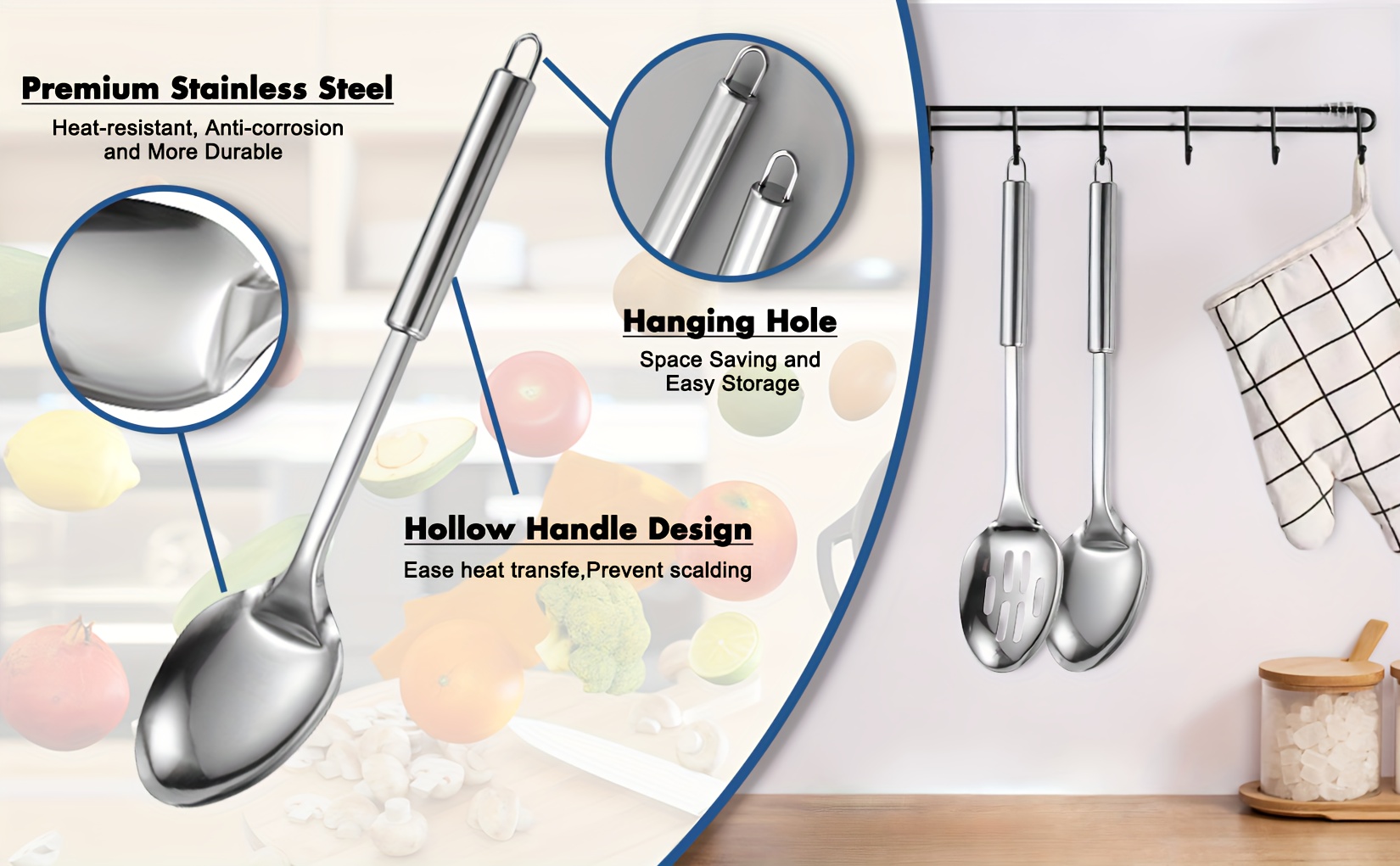 cooking spoon set 2pcs stainless steel cooking utensils set kitchen utensil set serving spoon slotted spoon heat resistant handle dishwasher safe easy to clean details 1