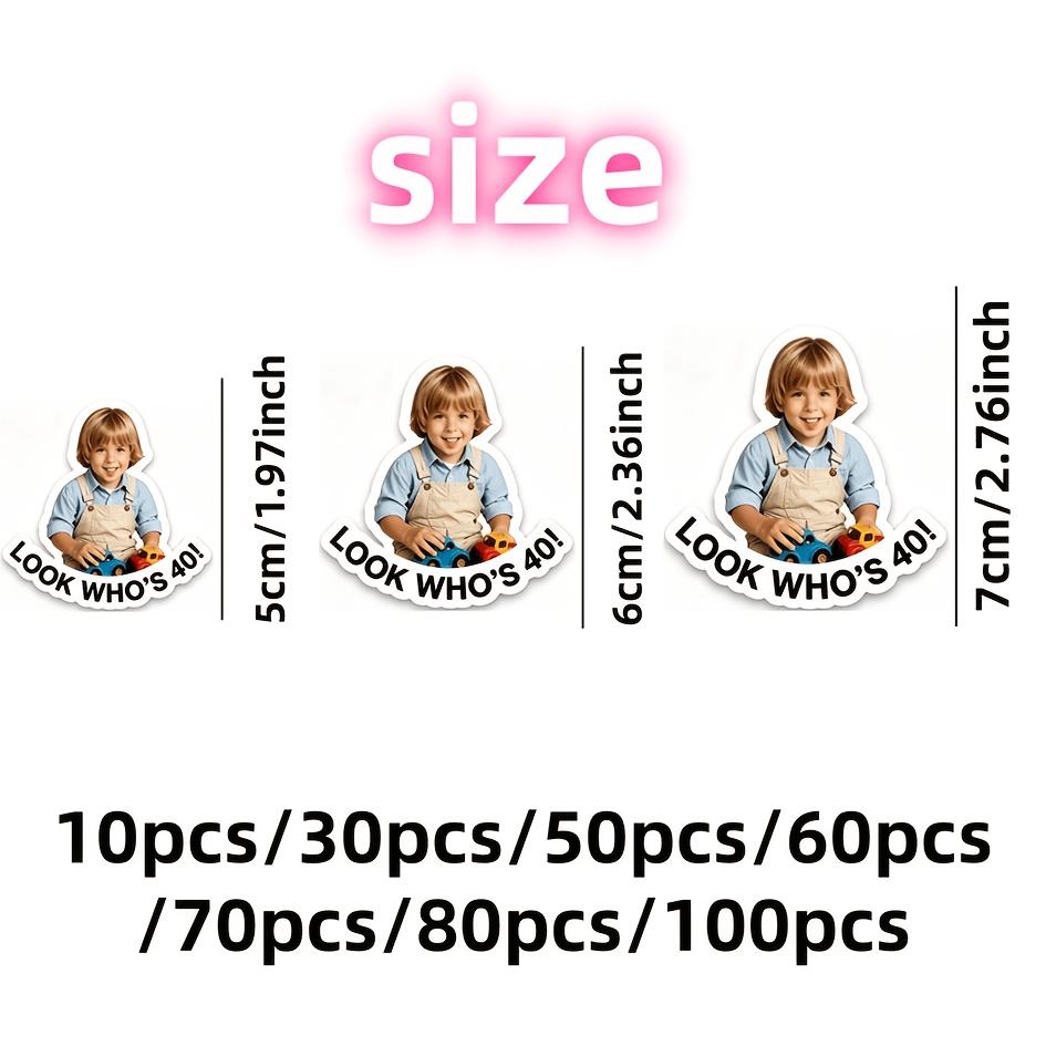 TEMU Personalized Custom Birthday Photo Stickers, Suitable For Party Favors. Custom-designed "who's Having A Birthday?" Die-cut Labels, Featuring Age