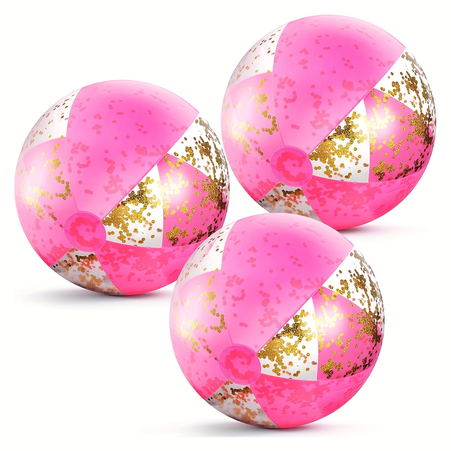 

3-piece Pink Sequin Inflatable Beach Balls - Perfect For Pool Parties & Outdoor Fun, Durable Pvc Material, Ideal For Ages 14+