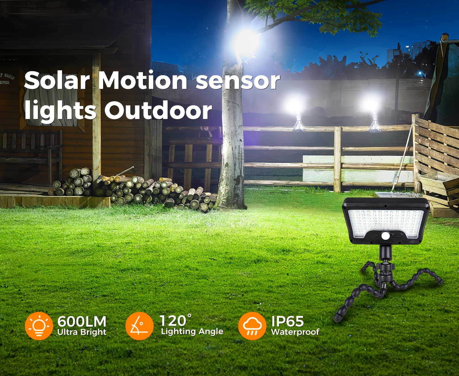 2 4pcs solar outdoor light motion sensor outdoor light with flexible octopus tripod 600   security light dual charging solar outdoor light suitable for camping fence balcony and other   waterproof ip65 Product details 0