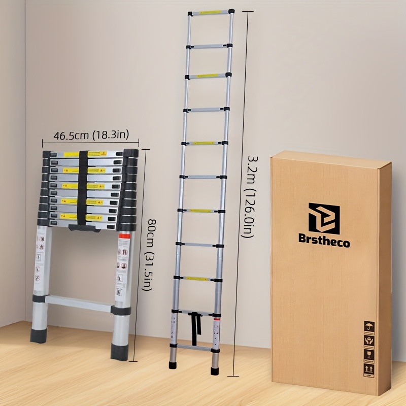 item picture Heavy-Duty Retractable Telescopic Stainless Steel Ladder with Non-Slip Steps & Removable Hook - Adjustable Height (2.6m/3.2m/3.8m/4.4m/5.1m/6.3m) - 150kg/330lbs Capacity, Lightweight Collapsible Design for Attic, Roof, Construction, Household