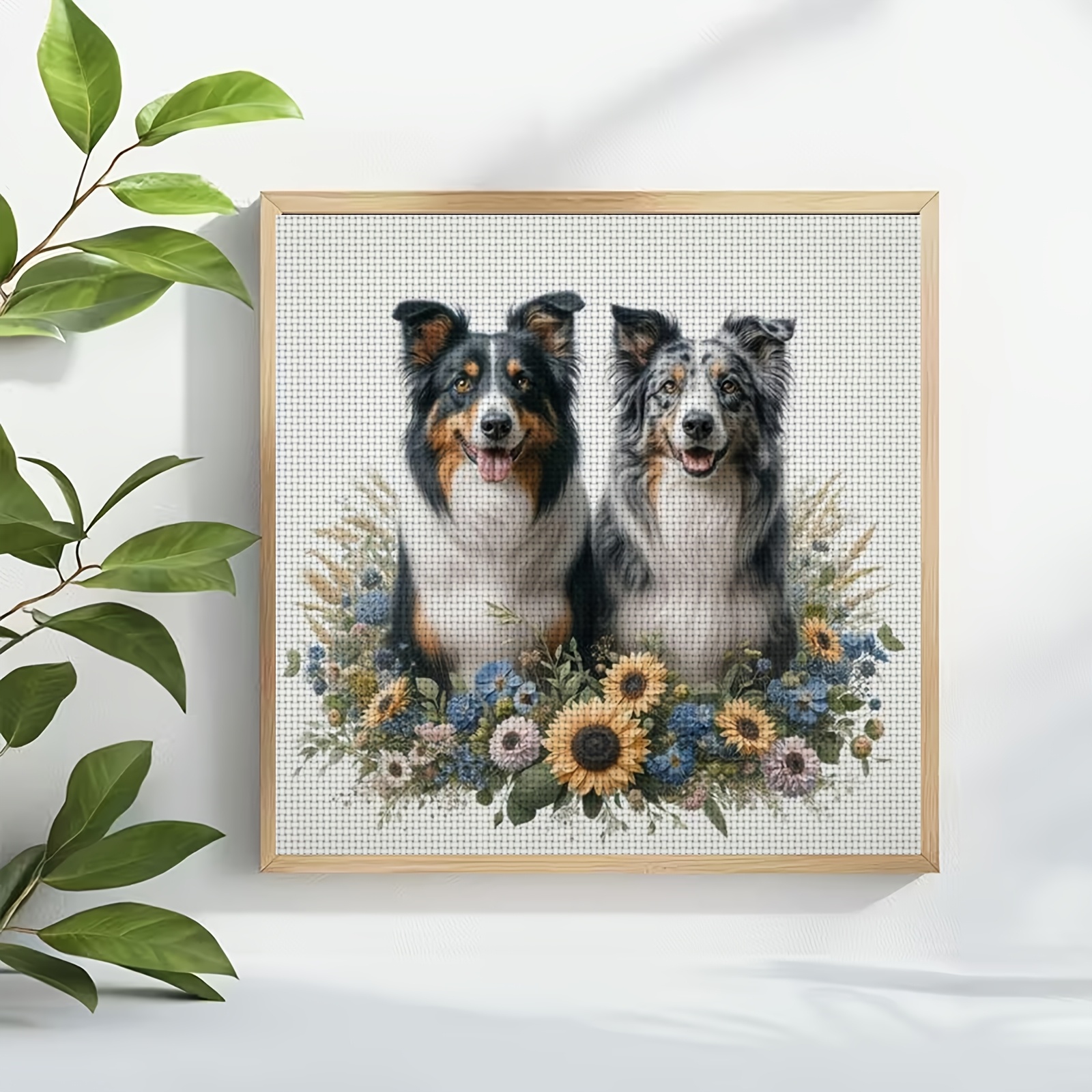 DIY Cross Stitch Kit - Smiling Dogs & Flowers Design for Beginners