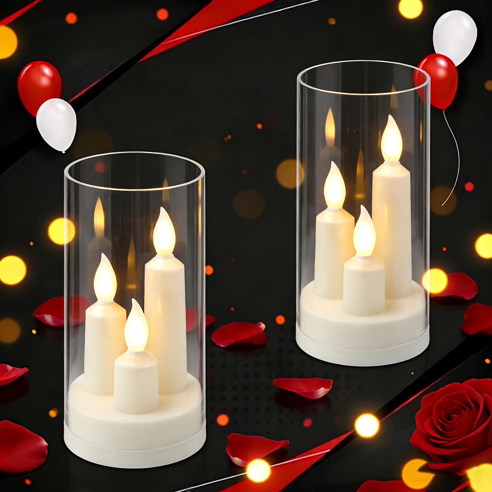 TEMU 3in1 Valentine's Day Led Candles | Flameless Decorative Candles With 3d Wicks, Aa Batteries Not Included, Ideal For Table Lamp Atmosphere,