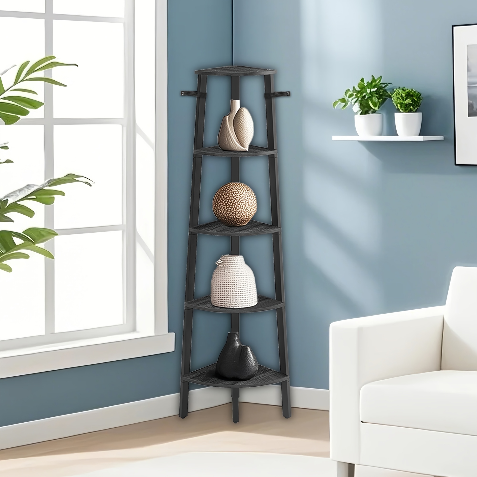 5-Tier Industrial Ladder Bookcase with Metal Frame