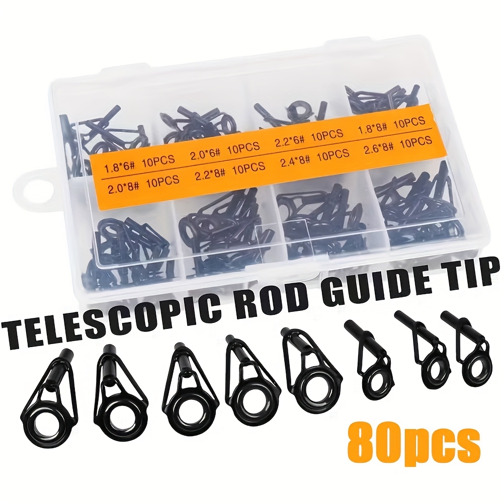 TEMU 80pcs Gunmetal Fishing Rod Guides Tip Set Repair Kit – Replace Damaged Guides, Freshwater & Saltwater Fishing, Ideal For Fishing Enthusiasts