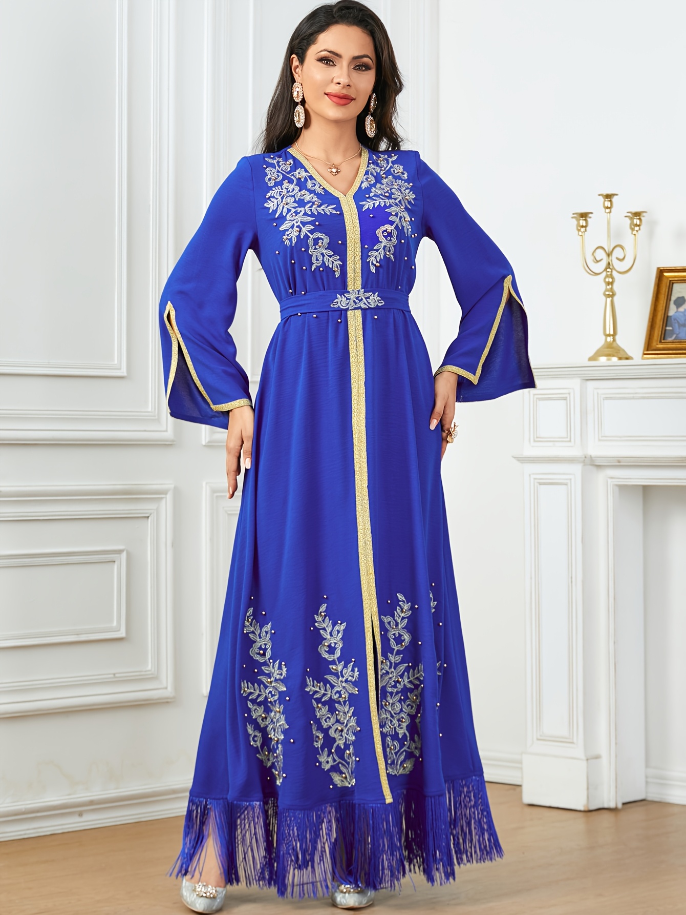 traditional beaded dress Lara Style 29228 Beaded Sequin Gown main image 1