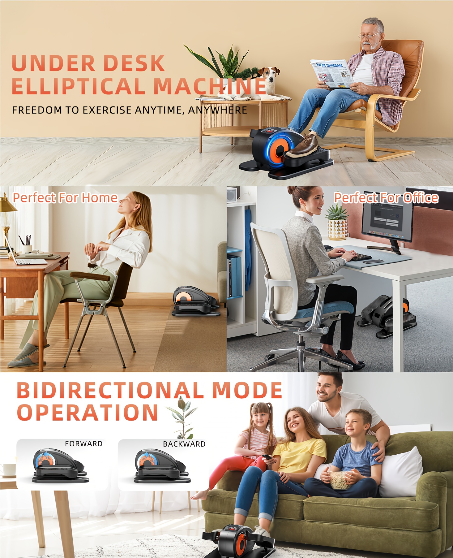 Compact Under Desk Elliptical Machine for Seniors, Quiet & Portable Electric Seated Pedal Exerciser with Remote Control, 12 Adjustable Speeds, Space-Saving Design - Perfect for Low-Impact Workouts at Home Or Office, Elliptical Exercise Machine for Home