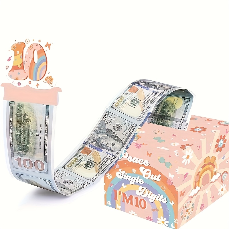 Groovy时髦十岁多彩生日主题派对装饰创意礼品现金生日钱惊喜盒