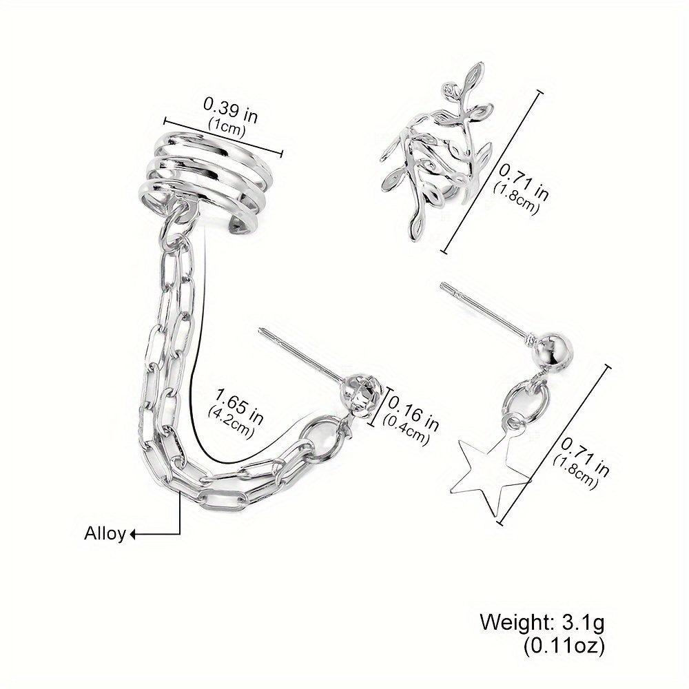 3pcs Star Chain Leaf Clip-On Earrings Set for Women