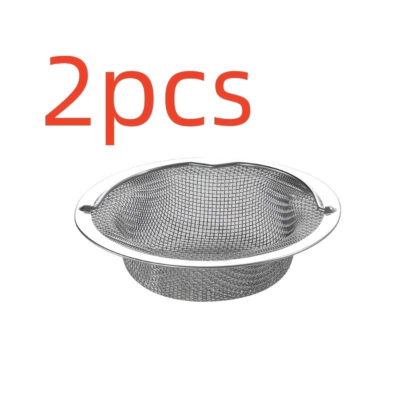 Image of 2pcs Stainless Steel Sink Filter With Handle, Rust-proof Mesh Strainer, 201 Stainless Steel, Anti-clog Drain Stopper For Kitchen Bathroom Sink, Fruit Vegetable Drain Basket