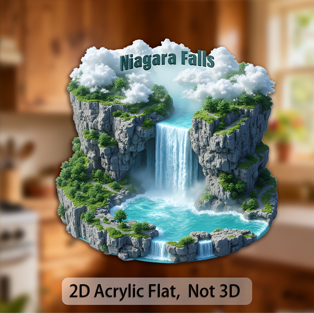 TEMU 1pc Falls Magnet Sticker - Ultra-realistic Turquoise Waterfall With Greenery And Misty Clouds, Ideal For , Acrylic Fridge Magnet, Office And