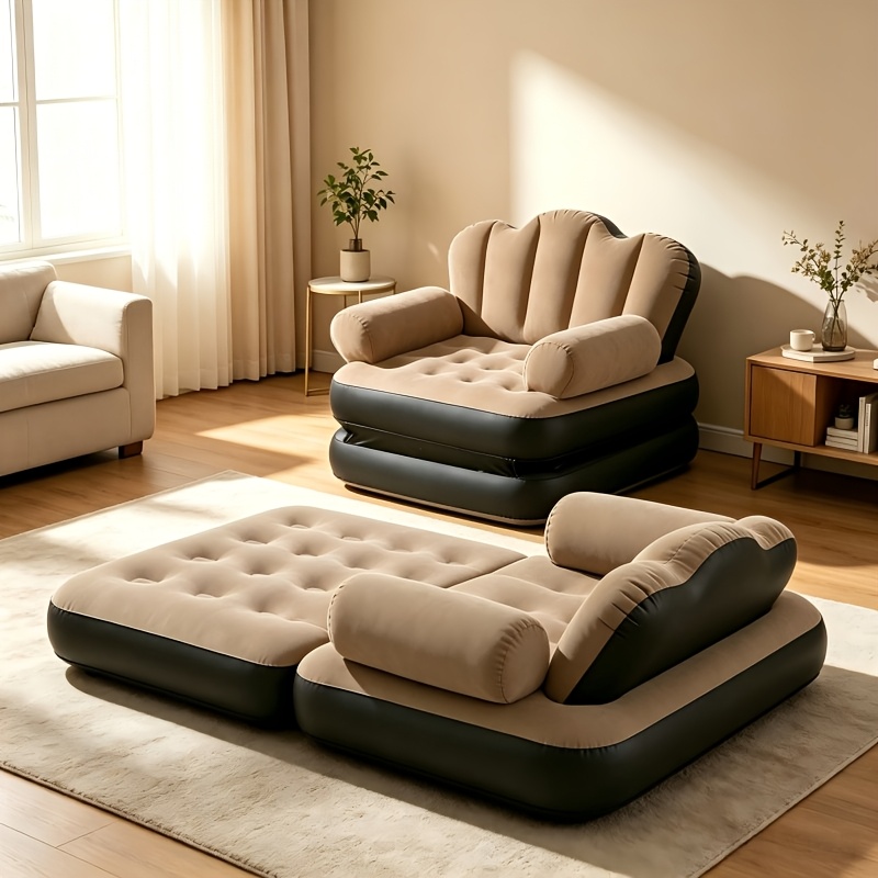 TEMU Portable & Easy To Store Flocked Pvc Inflatable Sofa Bed, 2-in-1 Convertible Inflatable Couch That Turns Into Air Mattress, Ideal Holiday Gift