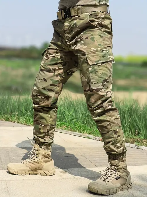 mens camouflage cargo pants military inspired elastic waist with drawstring multiple pockets outdoor casual wear polyester blend camouflage pattern casual outdoor pants camouflage pattern pants drawstring waist pants