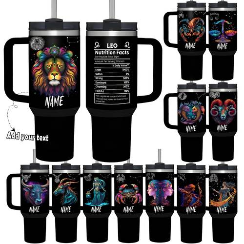 1pc 40oz 1100ml personalized zodiac tumbler vacuum insulated stainless steel coffee cup with custom name astrology constellation design bpa free leakproof lid straw gift for women men christmas valentines day mothers day fathers day astrology gift item constellation artwork durable drinkware