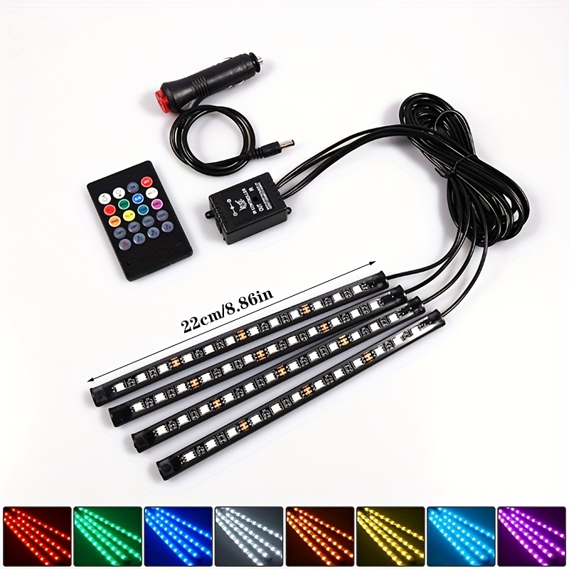 TEMU 4pcs Remote 5050 Rgb Car Led Strip Lamp Focos Led Para Autos Atmosphere Decoration Ambient Lights Car Accessories Interior Light, Valentine's Day Decor