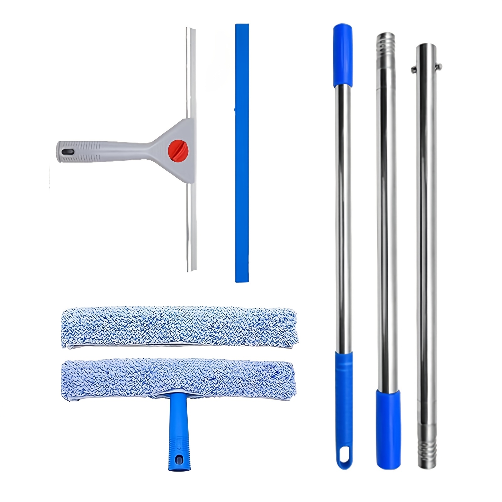 Image of 1.37m Window Squeegee Cleaning Equipment, Window Cleaning Kit, Telescopic Window Cleaner With 3 Pole, 2 Microfiber Cloth And Squeegee, Glass Cleaning Tools For Windows, Walls & Cars