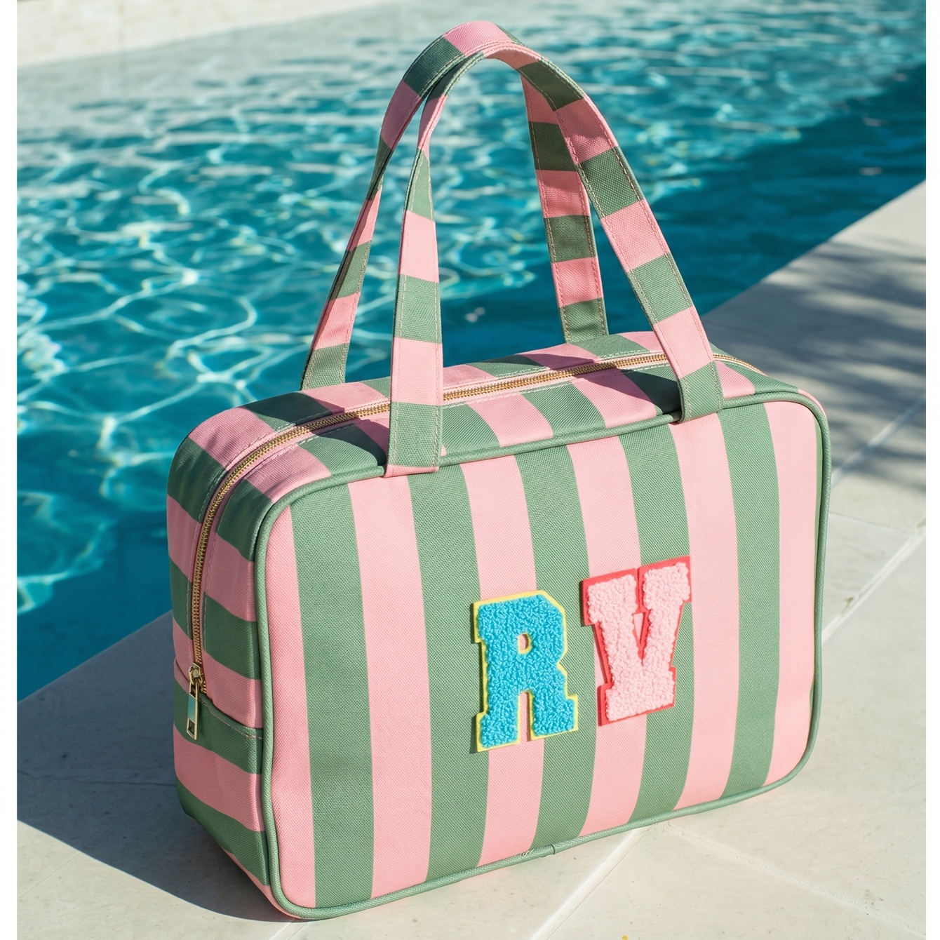 TEMU Personalized Monogram Makeup Bag With Custom Name/initials - Large Capacity Travel Toiletry Organizer Suitable For Women Girls, Bridesmaid Gift,