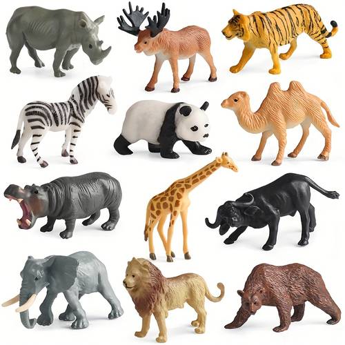 a set of 12 wildlife simulation figures featuring a mini brown bear elephant and buffalo ideal as holiday gifts for kids to enhance their science learning and cognitive skills