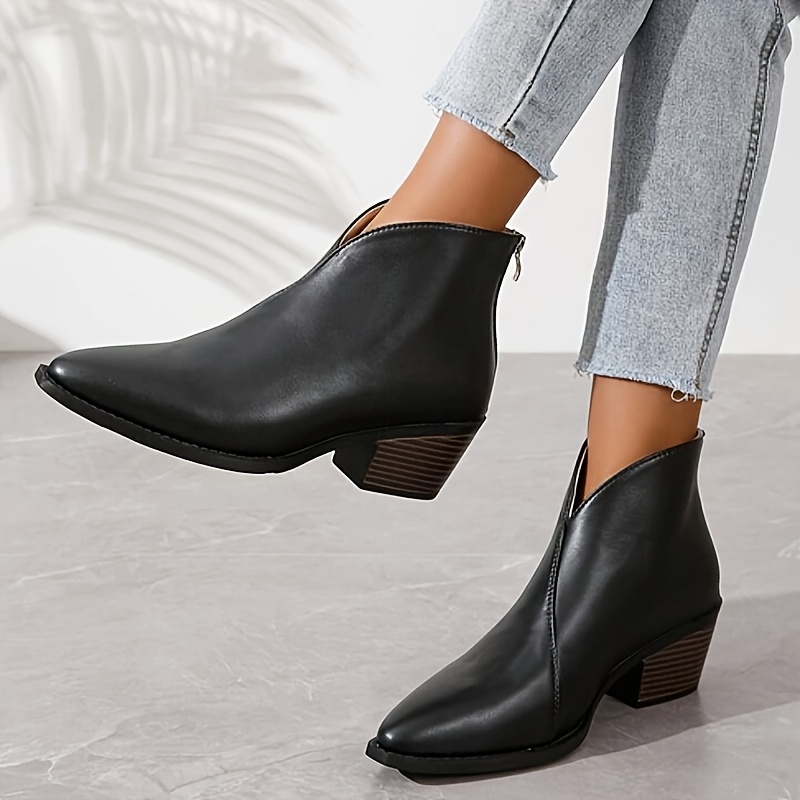 

Women' Ankle Boots, Pointed Toe Slip-on With Mid Platform Heel, Materials, Fabric Insole,