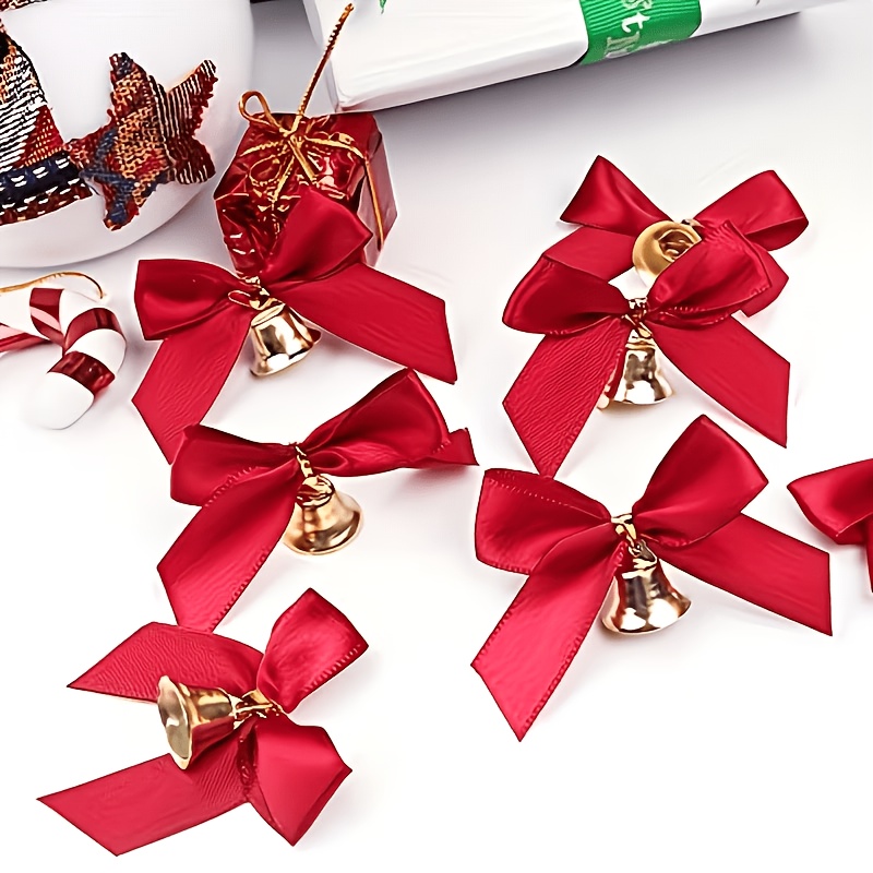 TEMU 25 piezas de cintas de satén con y campana, mini , con y campana, regalo de Navidad y , decoración artesanal para fiestas, embellecimiento