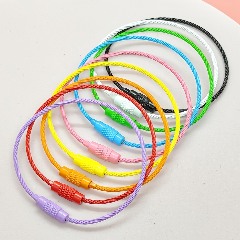 TEMU 30pcs 50mm Colorful Iron Wire Rope Loops Stainless Steel Keychain Key Ring Connectors For Accessories