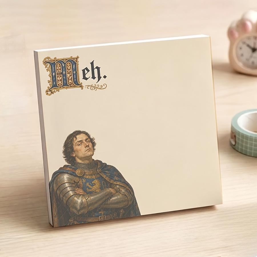 TEMU Notes carrées non "Meh." de médiéval amusant, bloc-notes de mémos auto-adhésifs amovibles, papier de note décoratif avec impression d'art de