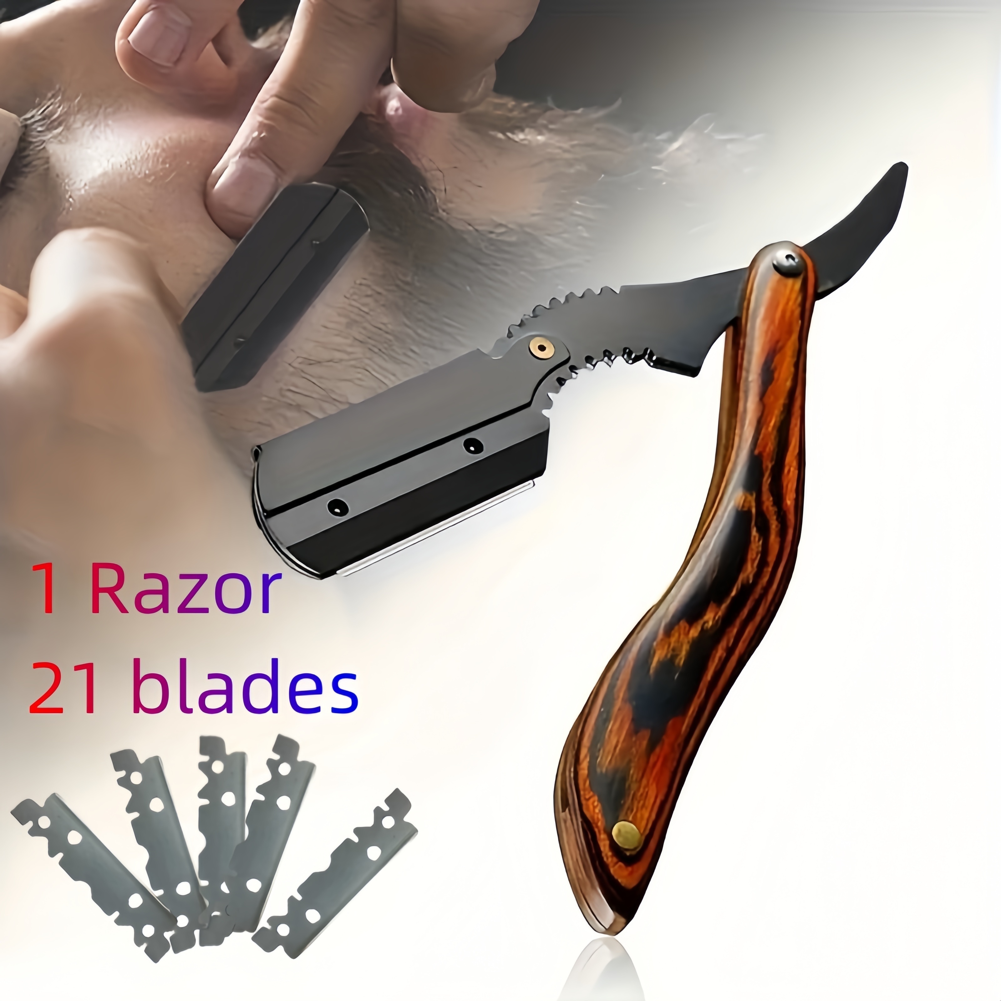 

Manual Set, 1 Colored Wooden +21 Steel Blades, Blades, - Steel Folding , Removal Blades, Replaceable Blades, Shaving , Eyebrow Trimming