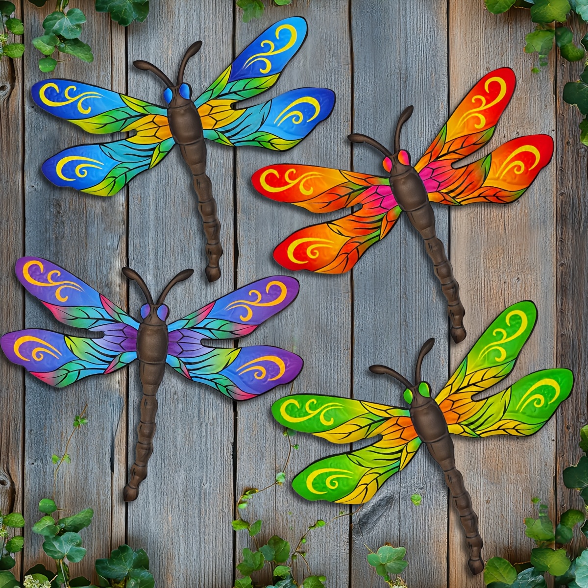 

4pcs Set Vibrant Metal Dragonfly Wall Decorations - Fade-resistant, Garden & Yard Art, Ideal For Fence & Outdoor , Perfect Day Or Housewarming Gift