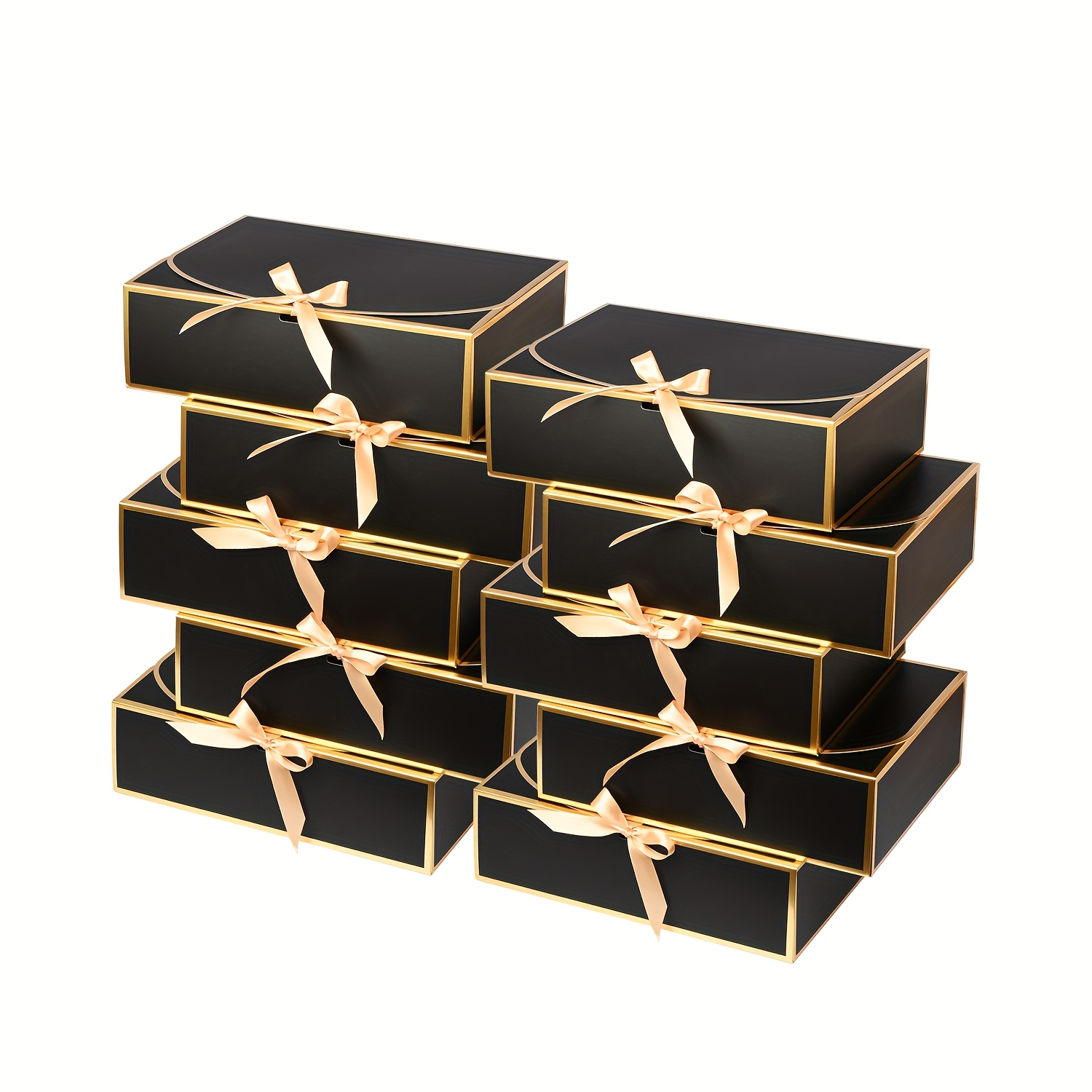 Image of 10pcs Large Gift Boxes With Lids, 12x9.8x3.1 Inch Black Gift Boxes, Bridesmaid Proposal Box With Ribbon, Paper Boxes For Wedding, Packaging, Present, Birthday, Christmas, Party
