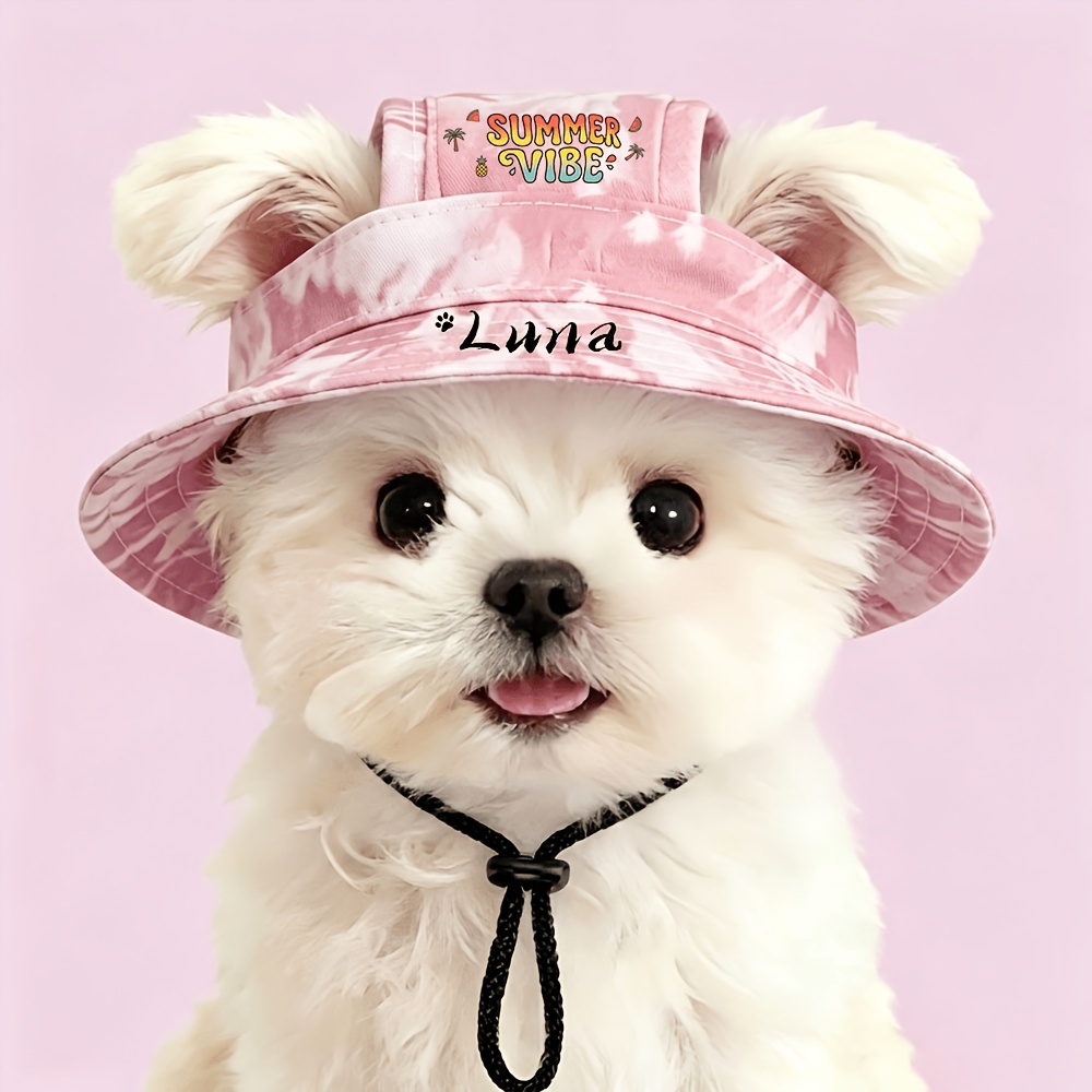 TEMU Customizable Name Pet Sun Hat, Dog Summer Ear-exposing Sun Protection Hat, Cute Sun Visor Bucket Hat For Small Dogs And Cats, , Pet Outdoor