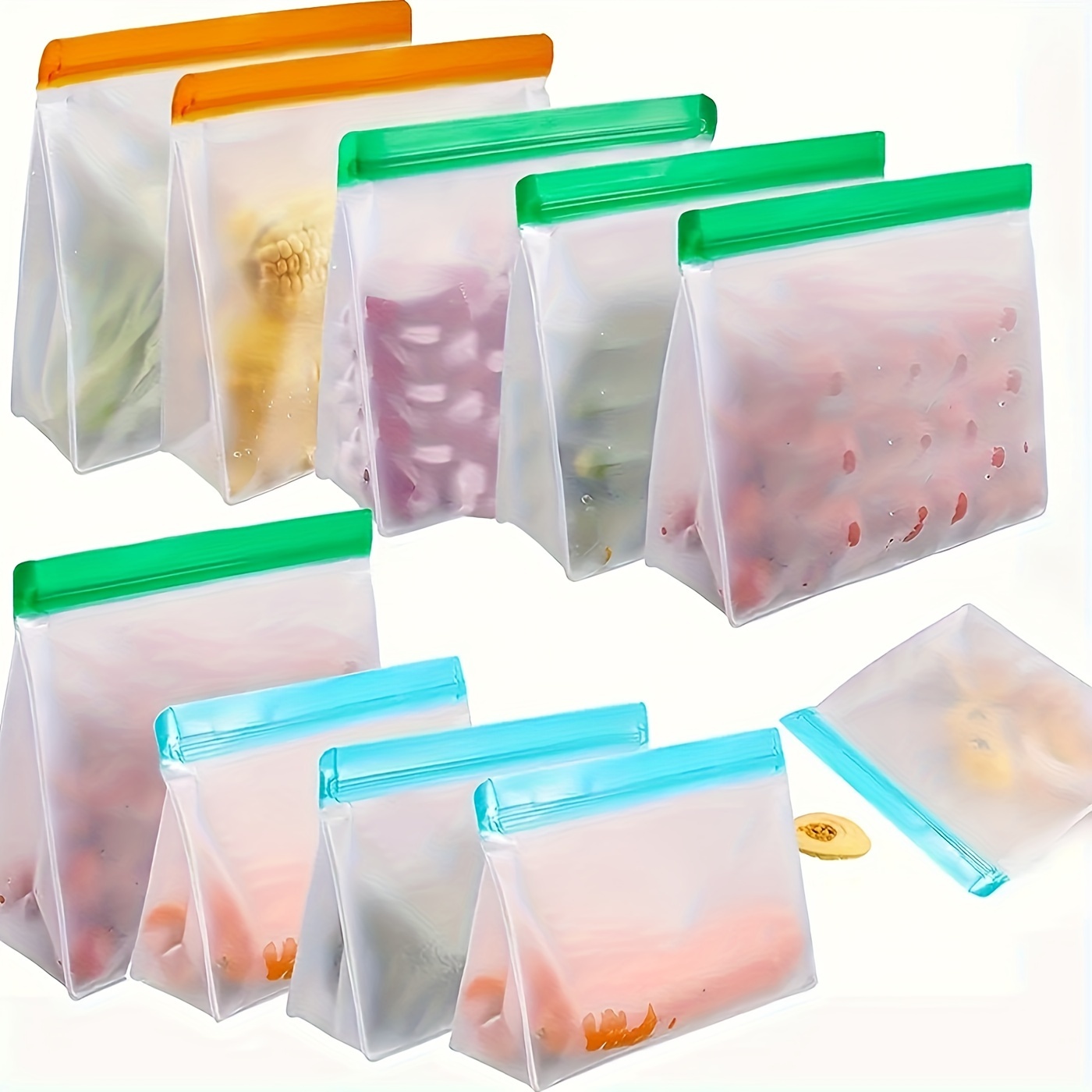 

3pcs Set Reusable Silicone Food Storage Bags - Leakproof, Freezer-safe For Travel & Home Use - Includes Gallon, Sandwich & Snack Sizes (bpa-free), Kaqinu