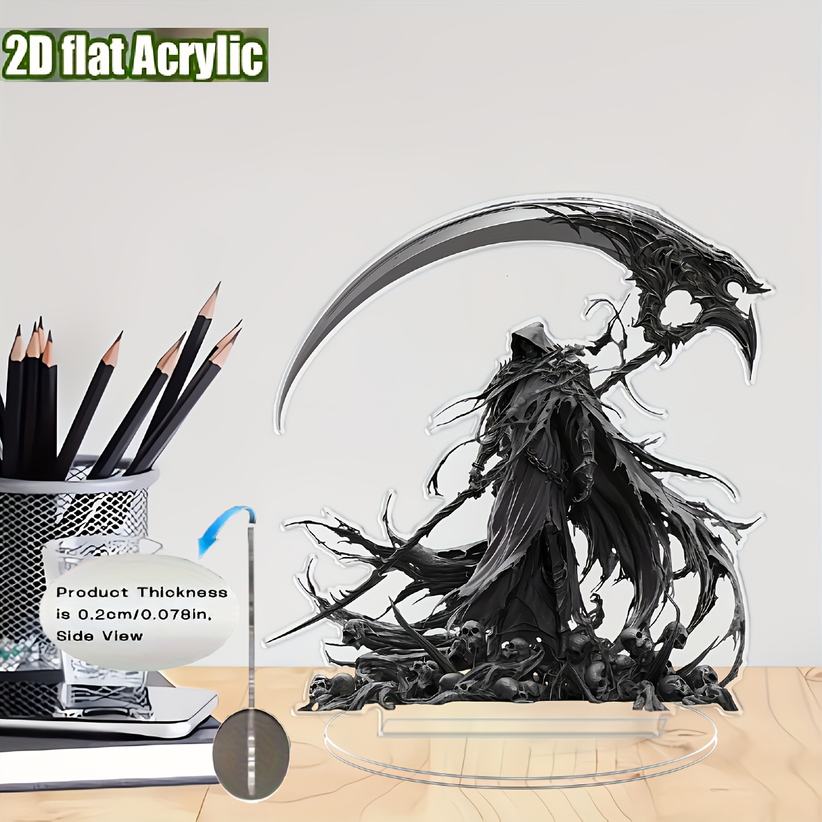 TEMU 2d Flat, 2d Flat Reaper Acrylic Desktop Decor – Transparent Renaissance-style Art With And Cloak, Dark Or Office Decoration, Perfect For